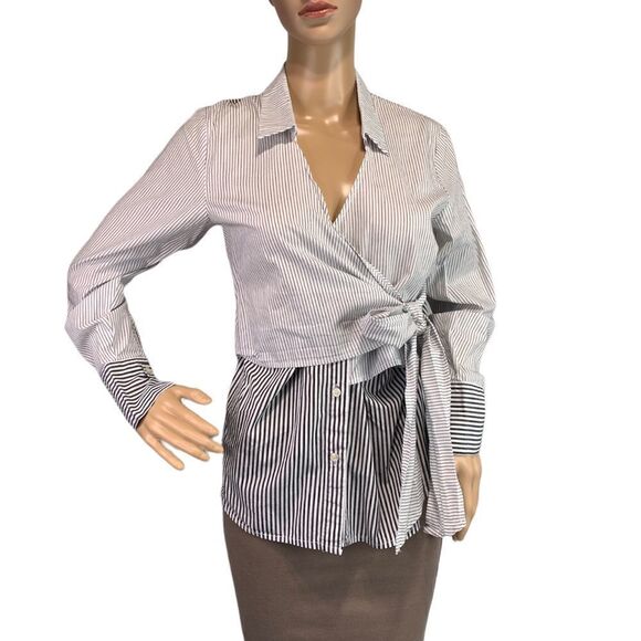 ANTHROPOLOGIE Silent Chaos Striped Wrap Tie Blouse - Picture 1 of 12